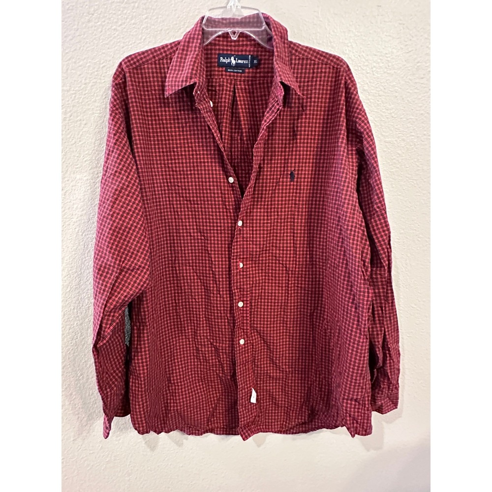 Ralph Lauren Plaid Button Down Shirt Long Sleeve Red Black XL